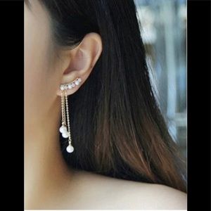 *(2 for $12)* Women’s Silver and Pearl Crawler Tassel Earrings